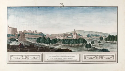 Vista de la Alhambra de Granada, desde el castillo de Torres Bermejas